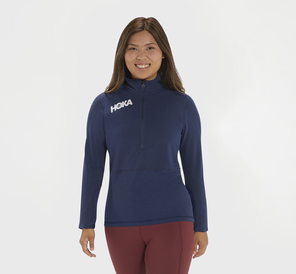 Hoka One One 1/2 Zip Midlayer Dam Marinblå - SE-0432677